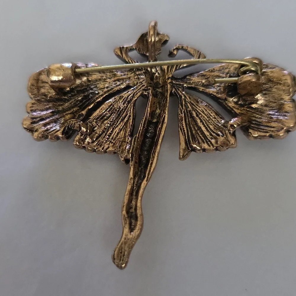Fairy Brooch Beautiful WINGS Antique Gold Enamel Colors Necklace Combo
